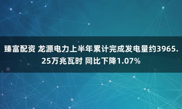 臻富配资 龙源电力上半年累计完成发电量约3965.25万兆瓦时 同比下降1.07%